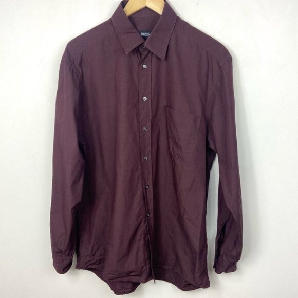 Hugo Boss Burgundy Wine Dress Shirt Purple‎ Size 41 or 16 Mens Button Up Maroon - Picture 9 of 10